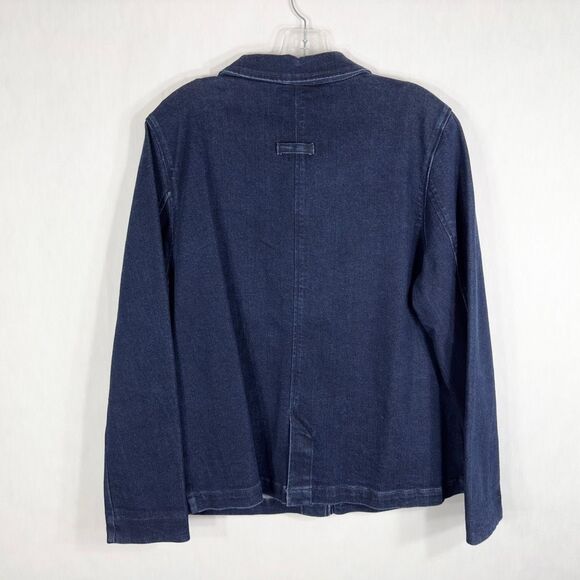 Isaac Mizrahi Medium Denim Jacket Navy Blue Hot Pink Accents Button Down 302 - Picture 2 of 8